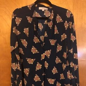 Navy floral patterned LOFT blouse size XL